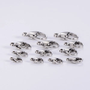 Detailed comparison of various sizes of silver metal lobster clasps for DIY jewelry making