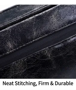 Nahaufnahme der schwarzen PU-Lederstruktur mit Vintage-Rissfinish und sauberer Naht