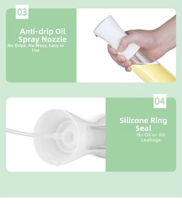 Close-up of the anti-drip nozzle and silicone sealing ring on a 500ml glass oil sprayer