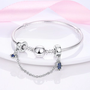 Evil Eye Hamsa Hand Bracelet Shell Snake Chain Safety Charm Jewelry Set With Blue Zircon Enamel For Women
