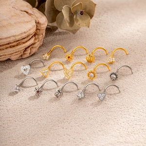 Kit de piercings de nez en titane G23 avec oxydes de zirconium, doré et argenté