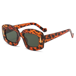 Y2K large square leopard print sunglasses with dark green lenses and golden trim