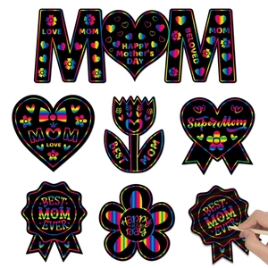 Mother's Day Rainbow Scratch Art DIY Set Heart MOM Rainbow Painting Scratch Card Tattoo Stickers Children Craft Toy