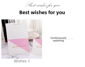 Detail of pink and white greeting card with gold foil Best wishes for you lettering
