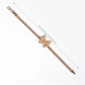 Detail showing 17+2cm gold butterfly bracelet with pink stones and 10.8g weight tag