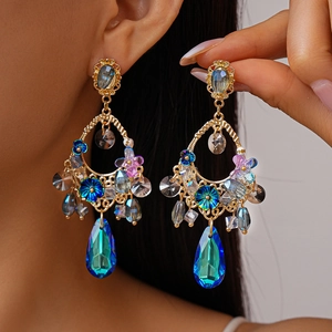 Vintage Flower Butterfly Crystal Teardrop Dangle Earrings With 925 Sterling Silver Earring Post Luxury Palace Style Women