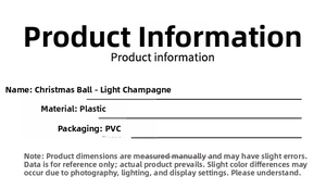 Detailed product specifications for light champagne plastic Christmas ball ornaments