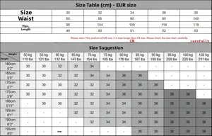 Tableau détaillé des tailles européennes pour shorts en coton homme avec mesures