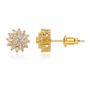 Elegant 18k gold plated cluster flower stud earrings with sparkling cubic zirconia gems