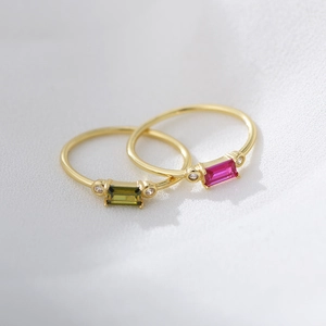 S925 silver vintage square colorful zircon rings with emerald green and rose pink gems