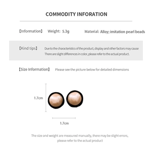 Detailed size and specs for champagne imitation pearl earrings with black velvet frame