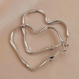 Boucles D'oreilles Créoles Coeur Avec Tige En Argent Sterling 925 Métal Liquide Torsadé Grand Minimaliste Femmes