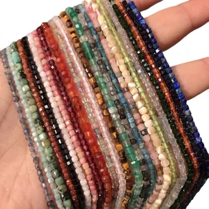 Strands of 2-3mm faceted natural crystal square beads including lapis and tiger eye
