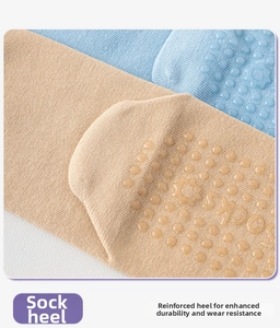 Macro detail of reinforced yoga sock heel featuring non-slip silicone grips and fine knit