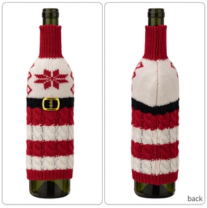 Christmas knitted wine bottle cover red white festive holiday table decoration
