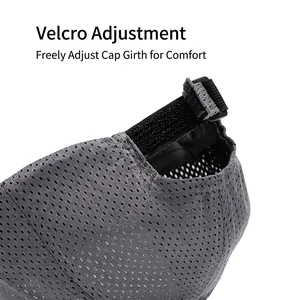 Adjustable grey mesh baseball cap back view showing breathable fabric and velcro strap