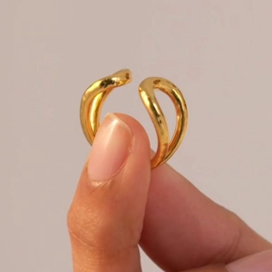 Bague ouverte minimaliste en acier inoxydable plaqué or 18 carats à double ligne