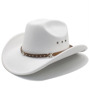 Detailed side view of a white western cowboy hat featuring silver star studs and air holes