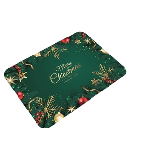 Absorbent diatomite Christmas mat with Merry Christmas greeting and festive gold patterns