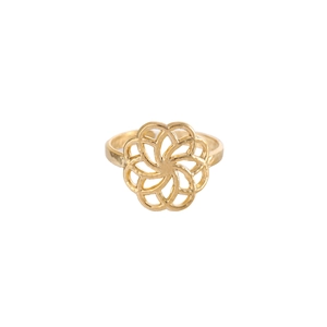 Minimalist gold hollow layered textured ring featuring a circular floral geometric design