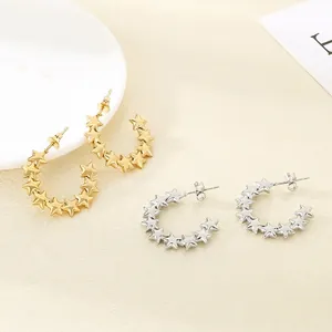 Star Hoop Earrings Stainless Steel Minimalist C Shaped Exquisite Jewelry For Women Niche Design Ins Style