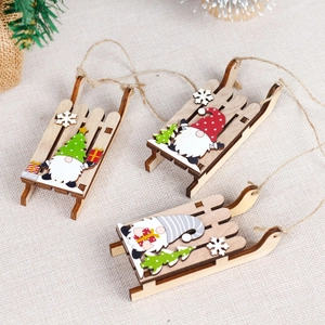 Wooden Christmas Sleigh Ornaments Painted Gnome Tomte Pendants With Jute Rope For Holiday Tree Decor Festive Rustic