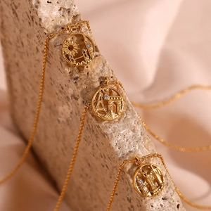 Detailed view of gold city pendants featuring London Paris and India landmarks with crystals
