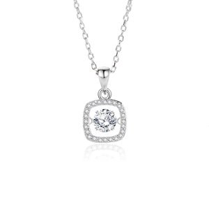 S925 sterling silver square pendant necklace with a moving moissanite center stone