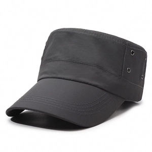 Lightweight breathable dark grey flat top sun hat with side metal vents for men