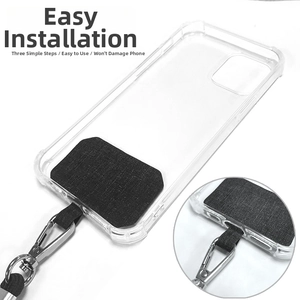 Universal phone lanyard tether tab and metal buckle installed in clear case