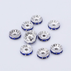 Silver-plated spacer beads with deep blue rhinestones for DIY jewelry making