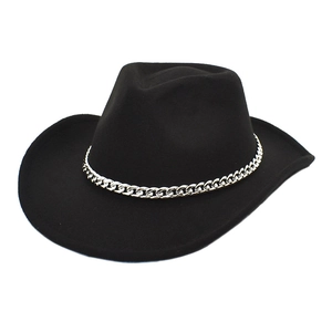 Women Western Cowboy Fedora Hat With Metal Chain Decor Wide Brim Solid Color Jazz Cap For Travel Outdoor Fashion Hat