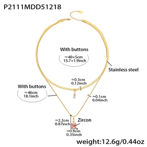 Detailed size specifications for a double-layer gold stainless steel zircon necklace