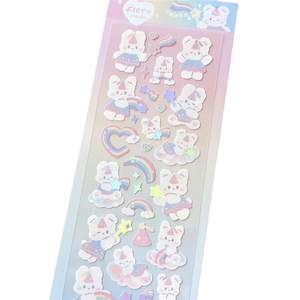 Cute rainbow bear stickers with stars and hearts for DIY scrapbooking and photos