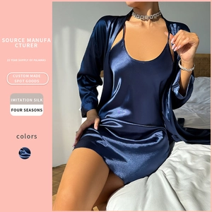 Women Imitation Satin Satin Pajamas Robe And Nightgown Solid Color Sleepwear Lightweight Breathable Homewear Elegant