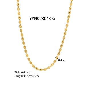 Detailed specs of 18K gold plated stainless steel oval bead chain necklace 41.5cm