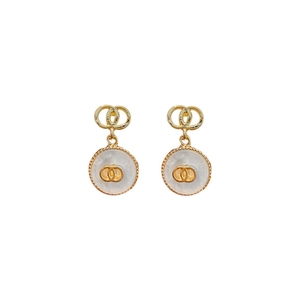 Elegant gold double interlocking loop drop earrings with pearlescent shell inlay
