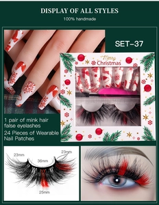 Detailed view of Christmas SET-37 with snowflake nail patches and mink eyelashes set