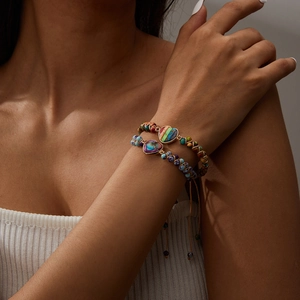 Handmade double-layer woven stone bracelet with colorful beads and heart charm