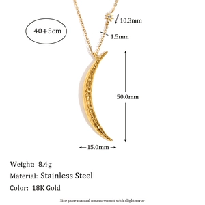 Hammered 18K gold plated stainless steel crescent moon pendant necklace with dimensions