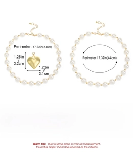 Spécifications de taille pour collier pendentif grand cœur perlé incluant poids et longueur