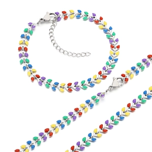 Colorful wheat spike charm bracelet in candy colors with adjustable lobster clasp chain