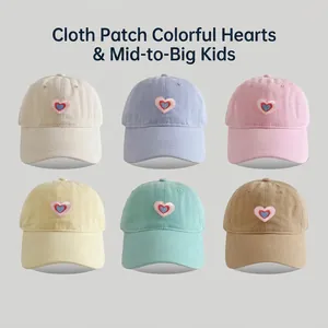 Adjustable Washed Cotton Baseball Cap With Heart Embroidery For Women And Kids Casual Outdoor Fashion Sun Hat Trucker Cap