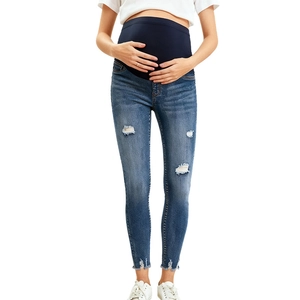 Slim fit maternity ripped jeans in light blue wash with high elastic belly band support