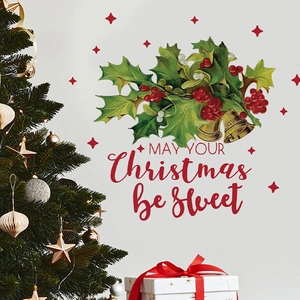 Christmas wall stickers with green leaves, bells, and 'MAY YOUR Christmas be Sweet' quote