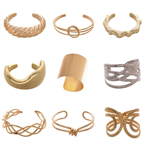 Minimalist geometric open cuff bracelets in gold, silver and rose gold finishes