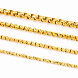Gold box chain in four widths made of stainless steel for necklaces and bracelets