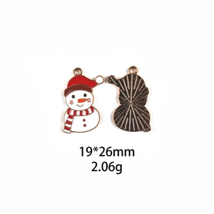 Christmas snowman alloy charm with red hat and stripes, 19x26mm size and weight detail