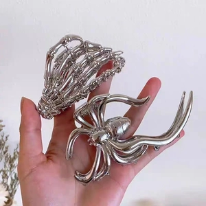 Silver spider and skull bone metal hair claws for women with large grip design