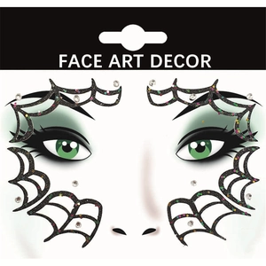 Face art decor spider web stickers with black glitter and rhinestones for Halloween party